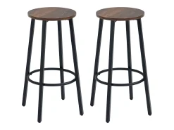Conjunto de 2 bancos de bar, design industrial, com apoio para os pés, estrutura metálica, até 120 kg, castanho