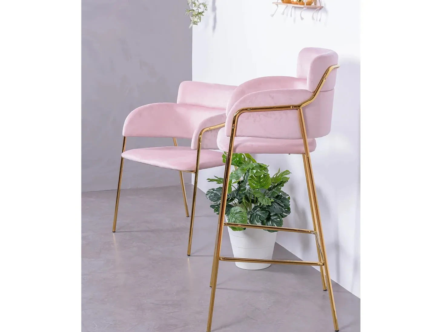 Conjunto de 2 bancos de design estofados em veludo - Cruiser - Rosa