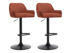 Conjunto de 2 bancos em veludo canelado e metal preto - Altura regulável - Terracotta - LILIYA