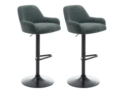 Conjunto de 2 bancos em veludo canelado e metal preto, altura regulável verde - LILIYA