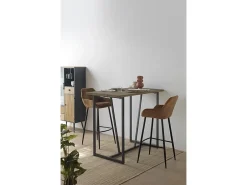 Conjunto de 2 bancos estofados cor castanha pernas metálicas pretas
