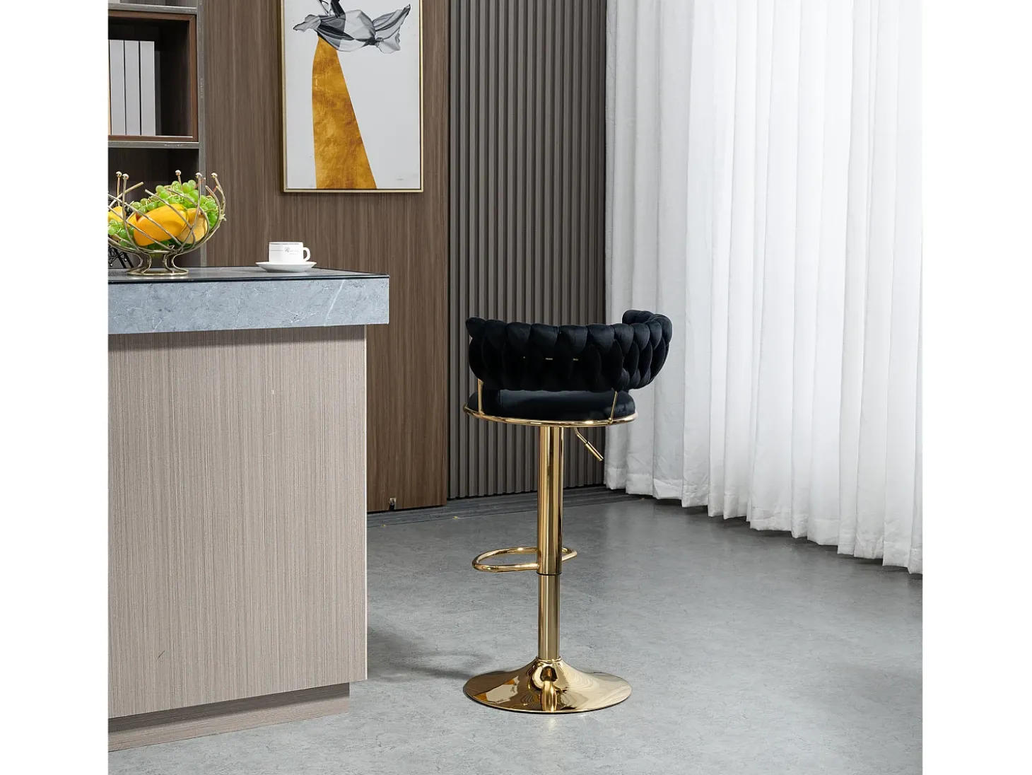 Conjunto de 2 bancos giratórios em veludo - Altura regulável - Preto e dourado