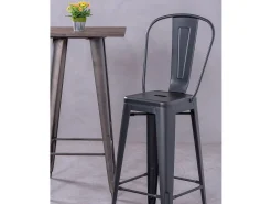 Conjunto de 4 bancos metálicos com encosto alto - Bistro - Preto