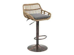 Conjunto de 2 banquetas ajustáveis ​​- Estrutura em metal e encosto em rattan - Almofada em linho cinzento