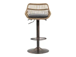 Conjunto de 2 banquetas ajustáveis ​​- Estrutura em metal e encosto em rattan - Almofada em linho cinzento