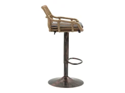 Conjunto de 2 banquetas ajustáveis ​​- Estrutura em metal e encosto em rattan - Almofada em linho cinzento