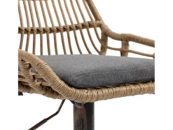 Conjunto de 2 banquetas ajustáveis ​​- Estrutura em metal e encosto em rattan - Almofada em linho cinzento
