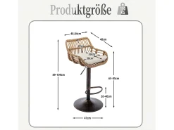 Conjunto de 2 banquetas ajustáveis ​​- Estrutura em metal e encosto em rattan - Almofada em linho bege