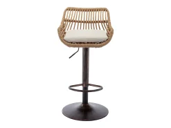 Conjunto de 2 banquetas ajustáveis ​​- Estrutura em metal e encosto em rattan - Almofada em linho bege