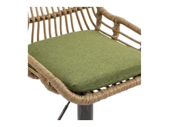 Conjunto de 2 banquetas ajustáveis ​​- Estrutura em metal e encosto em rattan - Almofada de linho verde