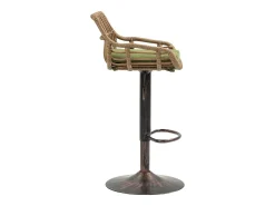 Conjunto de 2 banquetas ajustáveis ​​- Estrutura em metal e encosto em rattan - Almofada de linho verde