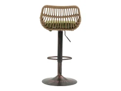Conjunto de 2 banquetas ajustáveis ​​- Estrutura em metal e encosto em rattan - Almofada de linho verde
