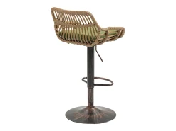 Conjunto de 2 banquetas ajustáveis ​​- Estrutura em metal e encosto em rattan - Almofada de linho verde