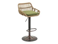 Conjunto de 2 banquetas ajustáveis ​​- Estrutura em metal e encosto em rattan - Almofada de linho verde
