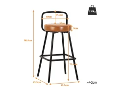 Conjunto de 6 banquetas de bar - 37 x 37 x 90,5 cm - com encosto e apoio para os pés - em couro PU e pés de ferro - marrom