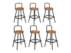 Conjunto de 6 banquetas de bar - 37 x 37 x 90,5 cm - com encosto e apoio para os pés - em couro PU e pés de ferro - marrom