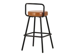 Conjunto de 4 banquetas de bar - 37 x 37 x 90,5 cm - com encosto e apoio para os pés - em couro PU e pés de ferro - marrom