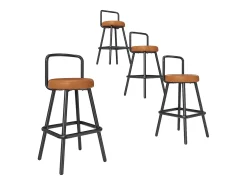 Conjunto de 4 banquetas de bar - 37 x 37 x 90,5 cm - com encosto e apoio para os pés - em couro PU e pés de ferro - marrom