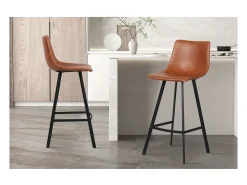 Conjunto de 2 banquetas de bar OZON – Cor Cognac – Assento em PU – Conforto moderno e estilo elegante