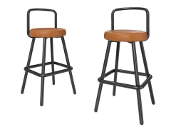 Conjunto de 2 banquetas de bar - 37 x 37 x 90,5 cm - com encosto e apoio para os pés - couro PU e pés de ferro - marrom
