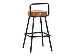 Conjunto de 2 banquetas de bar - 37 x 37 x 90,5 cm - com encosto e apoio para os pés - couro PU e pés de ferro - marrom