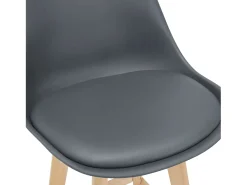 Conjunto de 2 banquetas de bar com assento encosto e apoio para os pés acolchoado em plástico sintético acabamento em faia 105 cm cinza 03_0002779