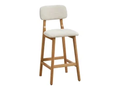 Conjunto de 2 banquetas em tecido texturizado e madeira de seringueira natural - Bege - LEDIRA