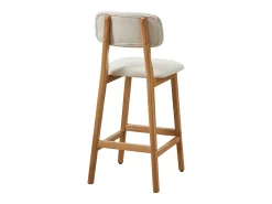 Conjunto de 2 banquetas em tecido texturizado e madeira de seringueira natural - Bege - LEDIRA