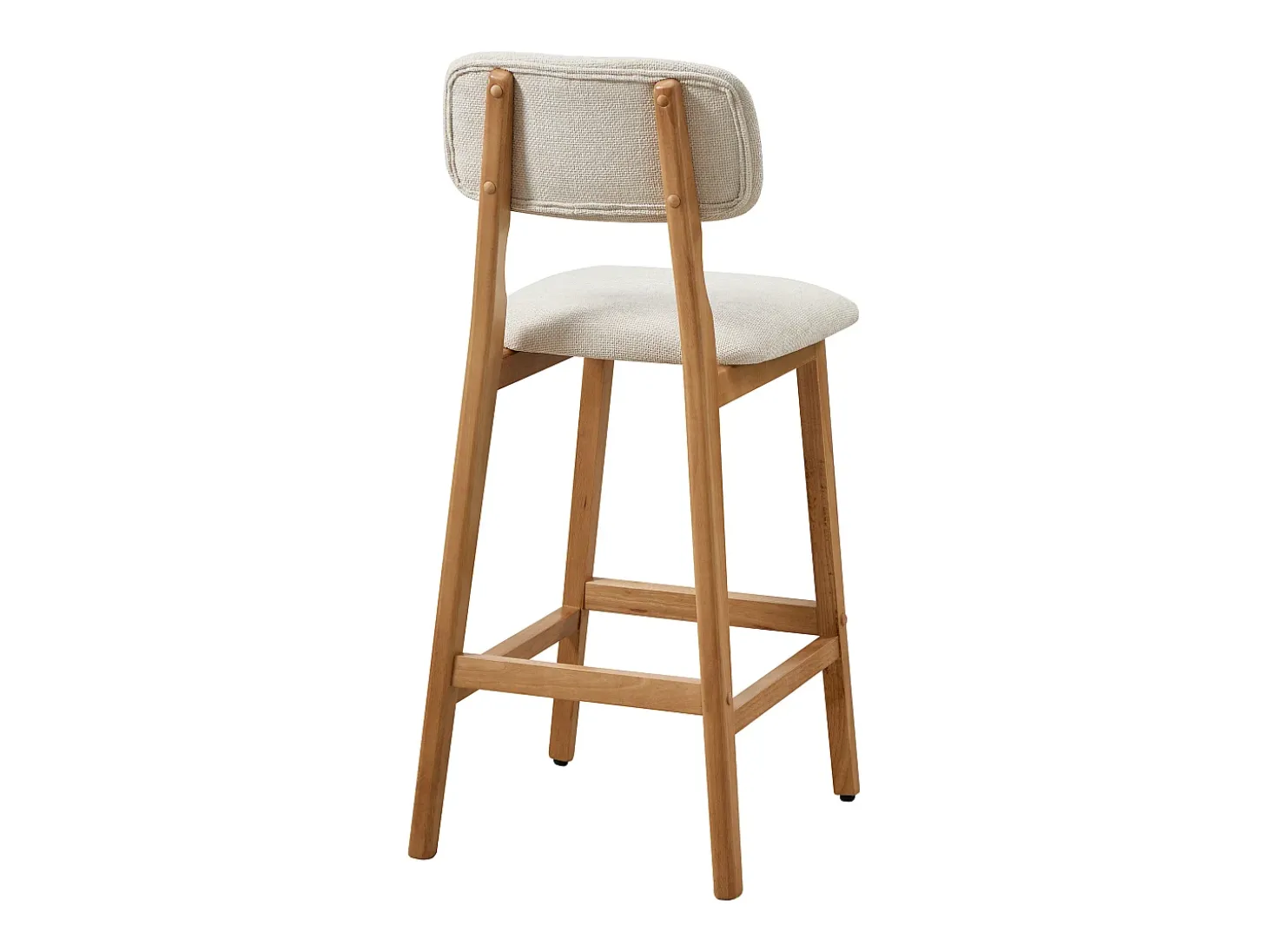 Conjunto de 2 banquetas em tecido texturizado e madeira de seringueira natural - Bege - LEDIRA