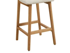 Conjunto de 2 banquetas em tecido texturizado e madeira de seringueira natural - Bege - LEDIRA