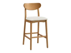 Conjunto de 2 banquetas em tecido texturizado e madeira de seringueira natural - Creme - LERANIA