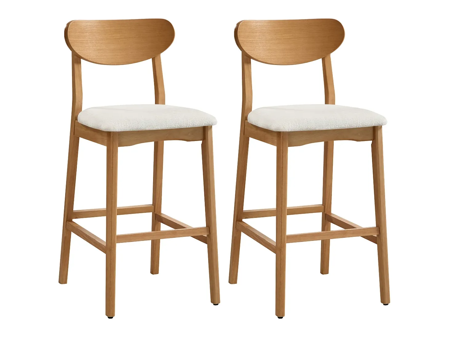 Conjunto de 2 banquetas em tecido texturizado e madeira de seringueira natural - Creme - LERANIA