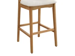 Conjunto de 2 banquetas em tecido texturizado e madeira de seringueira natural - Creme - LERANIA