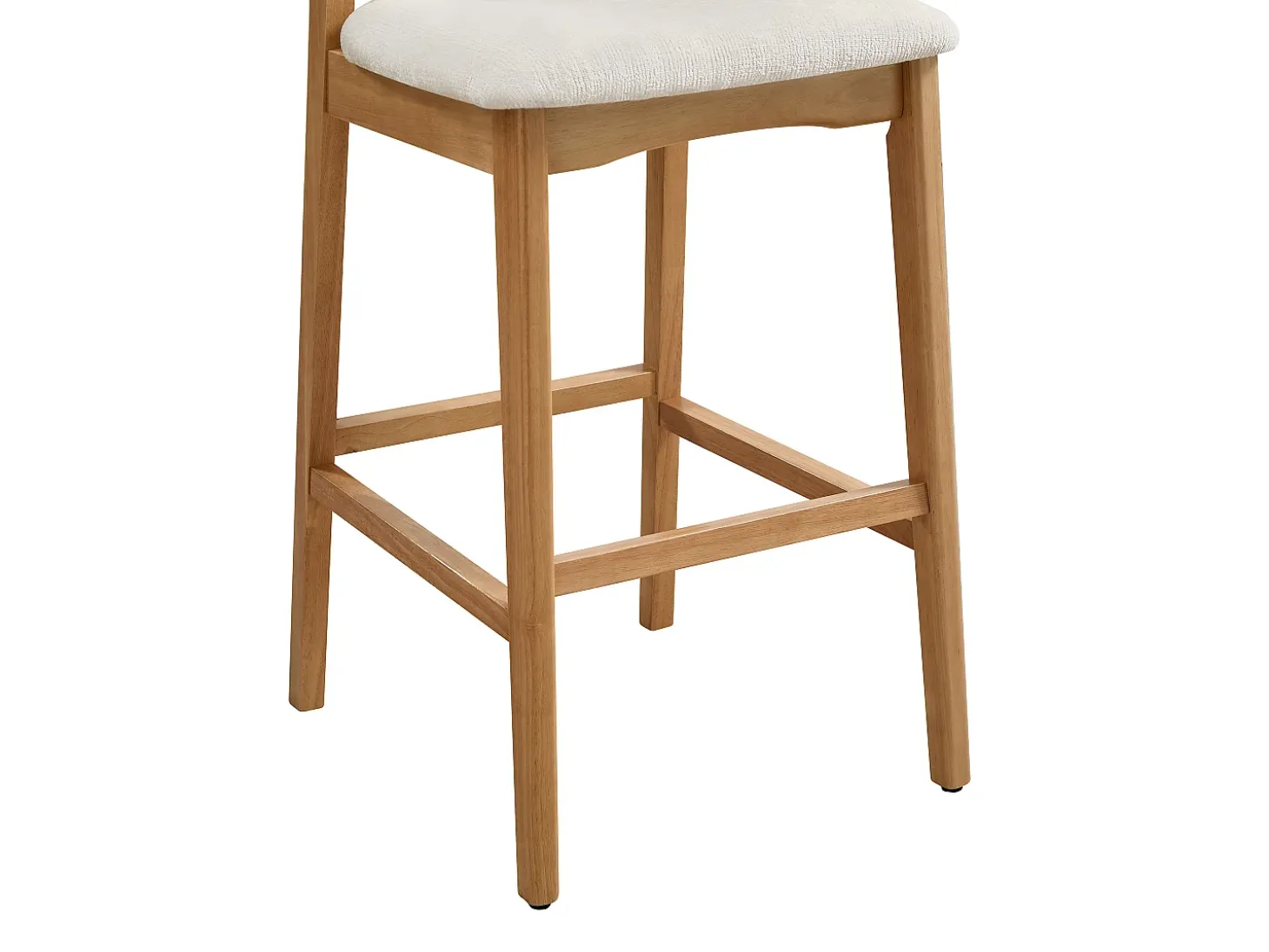 Conjunto de 2 banquetas em tecido texturizado e madeira de seringueira natural - Creme - LERANIA