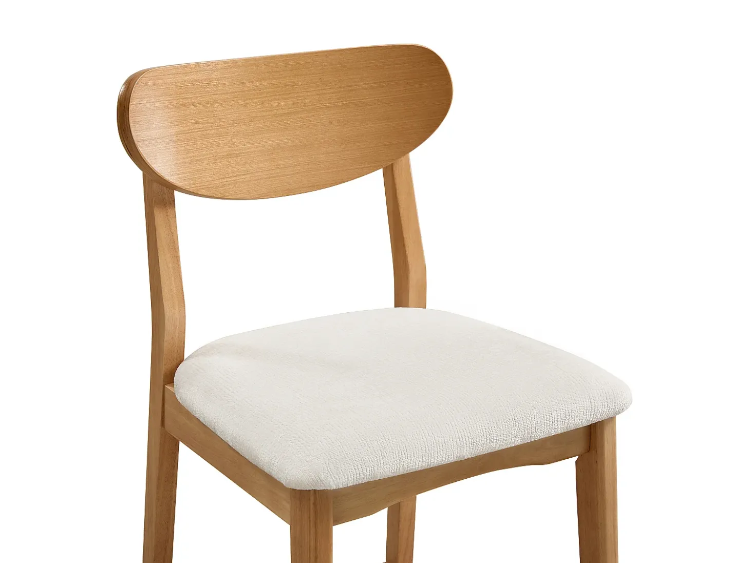 Conjunto de 2 banquetas em tecido texturizado e madeira de seringueira natural - Creme - LERANIA