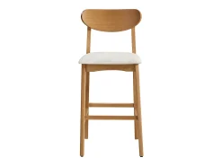 Conjunto de 2 banquetas em tecido texturizado e madeira de seringueira natural - Creme - LERANIA