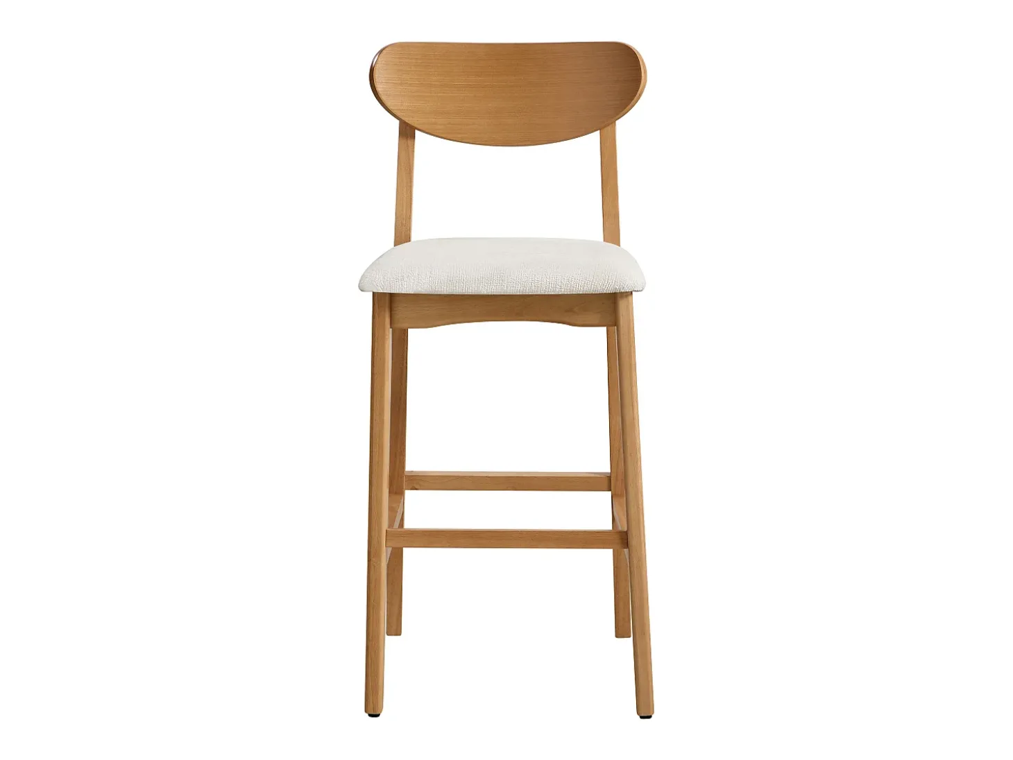 Conjunto de 2 banquetas em tecido texturizado e madeira de seringueira natural - Creme - LERANIA