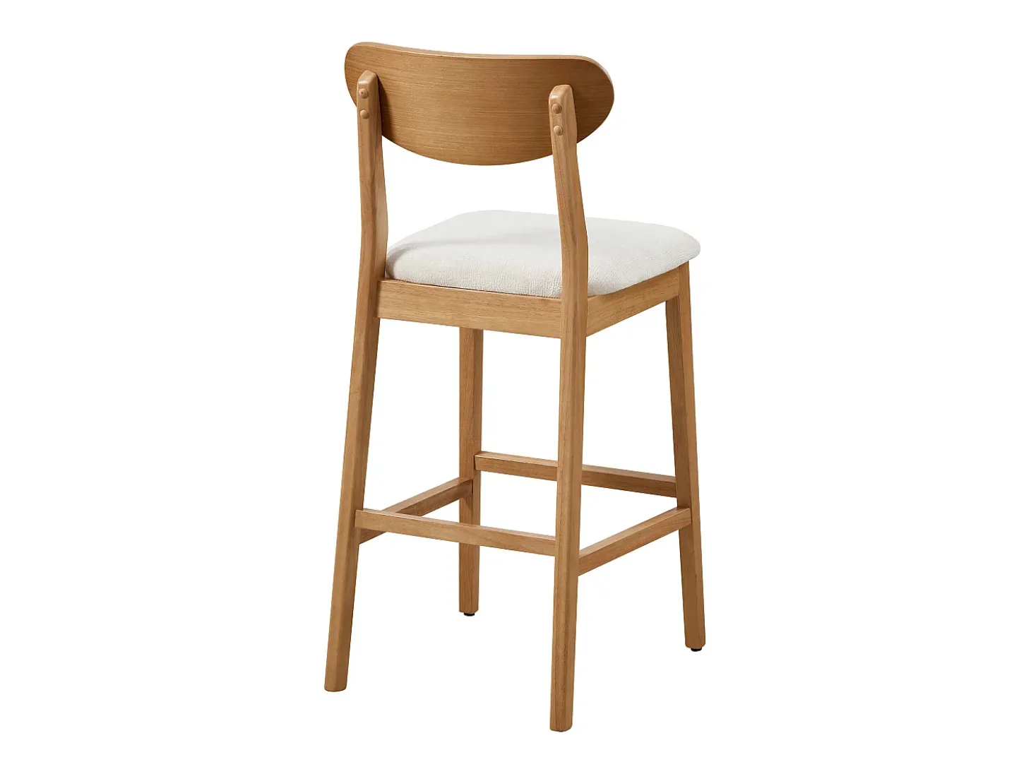Conjunto de 2 banquetas em tecido texturizado e madeira de seringueira natural - Creme - LERANIA