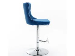 Conjunto de 2 banquetas giratórias em veludo - Altura regulável de 63,5 a 84 cm - Azul e prateado