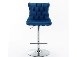 Conjunto de 2 banquetas giratórias em veludo - Altura regulável de 63,5 a 84 cm - Azul e prateado