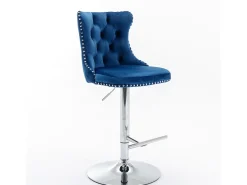 Conjunto de 2 banquetas giratórias em veludo - Altura regulável de 63,5 a 84 cm - Azul e prateado
