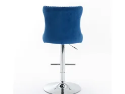 Conjunto de 2 banquetas giratórias em veludo - Altura regulável de 63,5 a 84 cm - Azul e prateado