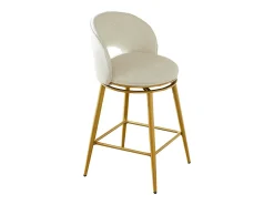 Conjunto de 2 banquetas giratórias em tecido chenille bege - Estrutura em metal dourado