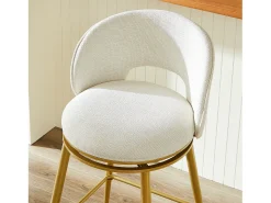 Conjunto de 2 banquetas giratórias em tecido chenille bege - Estrutura em metal dourado