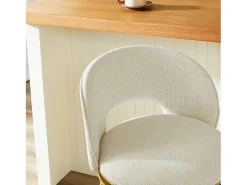 Conjunto de 2 banquetas giratórias em tecido chenille bege - Estrutura em metal dourado