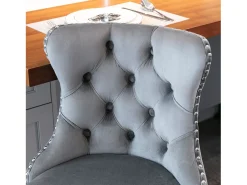 Conjunto de 2 banquetas giratórias em veludo - Altura regulável de 63,5 a 84 cm - Cinza e prateado