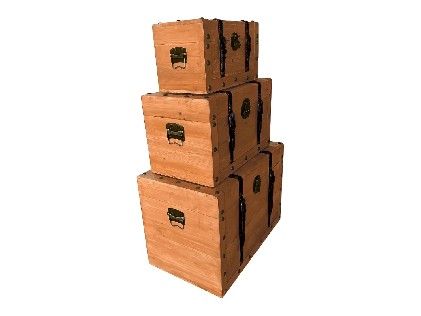 Conjunto de 3 baús em madeira de abeto e MDF - 3 tamanhos - Natural - ESPARTA