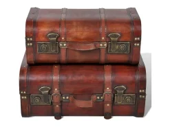 Conjunto de 2 baus de madeira castanhos 2 peças PT886115
