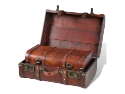 Conjunto de 2 baus de madeira castanhos 2 peças PT886115