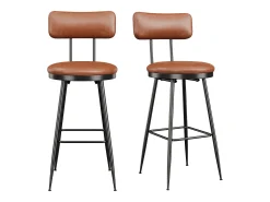 Conjunto de 2 cadeiras de bar modernas – Encosto, couro sintético marrom, estrutura de metal, altura 65 cm